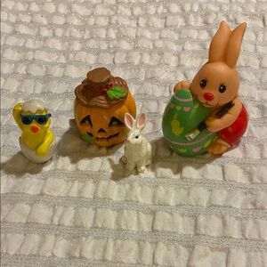 Colorful easter toy bundle- pumpkin, rabbit, rabbit w egg & chick
